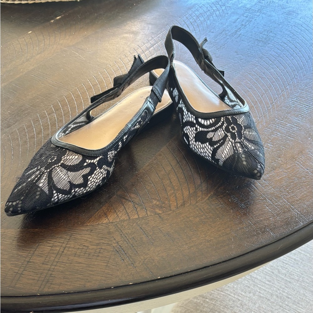 a new day Black and White Floral Flats